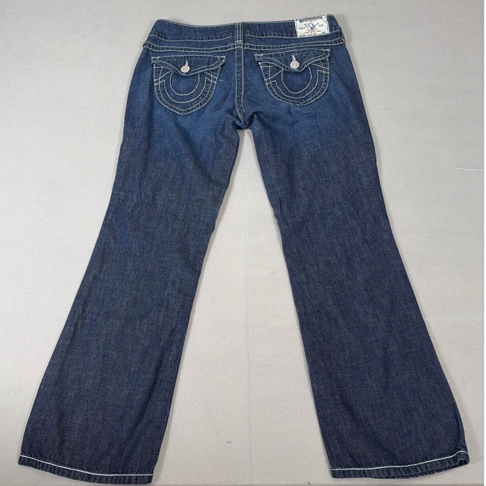 True Religion Joey Hi-Rise Bootcut Jeans Dark Wash White Stitch Made in USA 30
